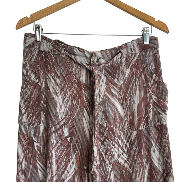 Democracy Women Pants 4 Wide‎ Leg Brown Rayon Abstract Whimsigoth Earthy Resort - Picture 6 of 12